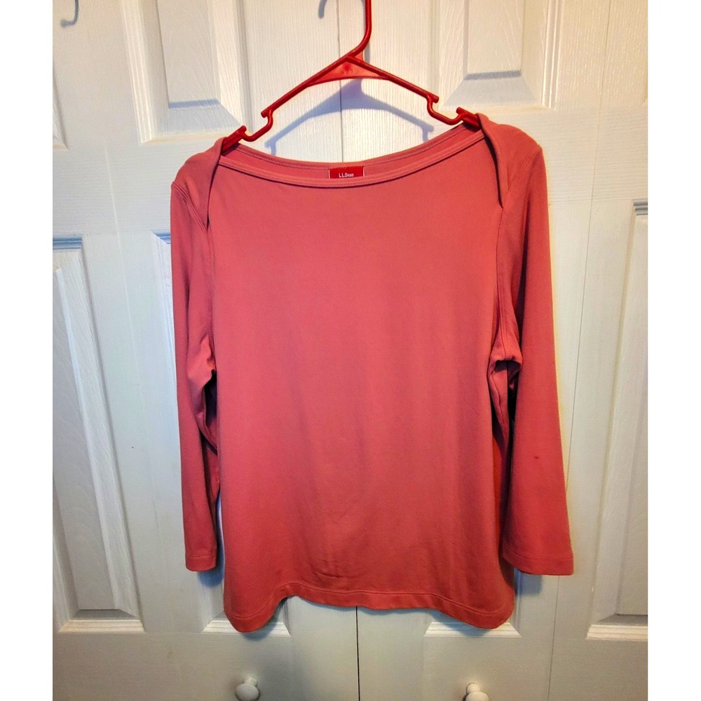 Vintage L.L. Bean Traveler Shirt Womens Long Sleeve Boatneck Top Coral Rose